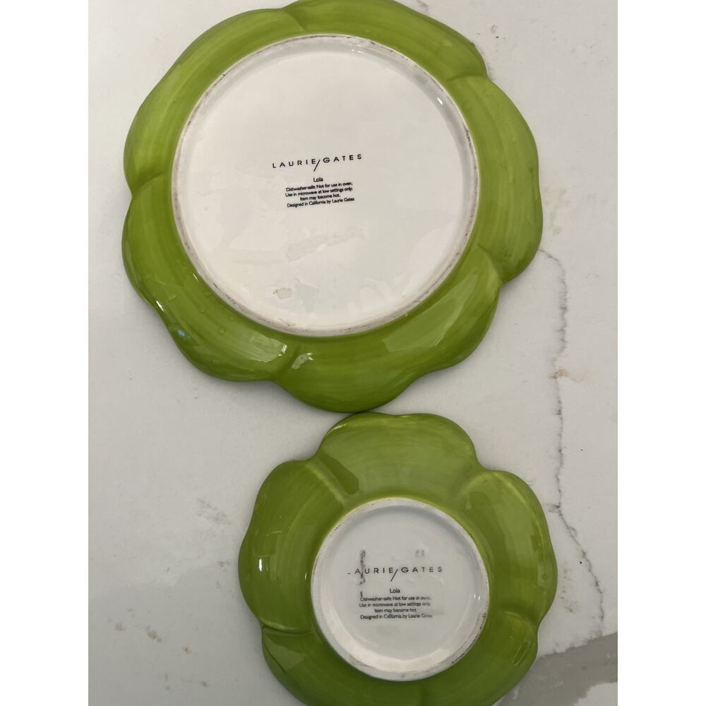 Laurie Gates Lola Stoneware Green Scalloped Serving Plates RETIRED- 2 Plates - Picture 3 of 7